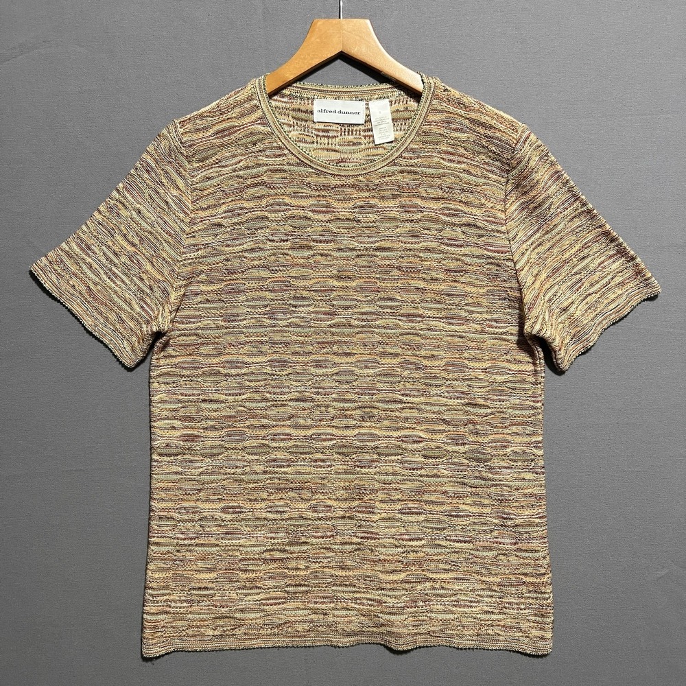 Alfred Dunner Shirt Mens Small Coogi Style Geometric Knit Made USA Tee T-Shirt